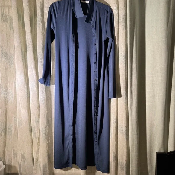 NWOT Blue Ribbed Button-Down Dress - Picture 3 of 7